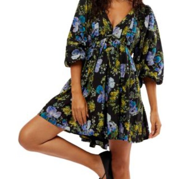 Free People Beck Floral Tie Back Mini Dress - Picture 1 of 3